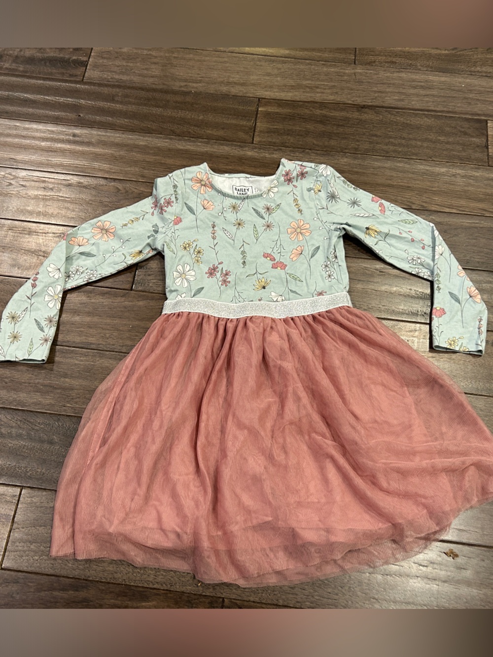 Girls' Floral Mint Bodice with Dusty Rose Tulle Skirt Dress
